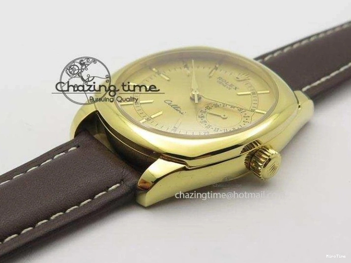 MiroTime 0505 Thermal Cellini Date YG Gold Sticks Dial On Brown Leather Strap A 3885